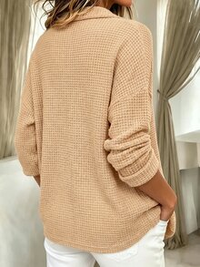 Holdful Holdful Women's Autumn Solid Color Dropped Shoulder Long Sleeve Single-Breasted Casual Pocket Shirt - Apricot - View 2