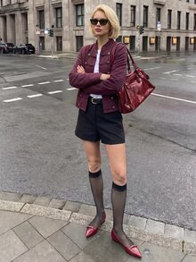Omancia 女款純色休閒優雅百搭日常穿著長袖夾克 日間辦公 玫瑰金 秋季 - 酒紅色 - 查看 3