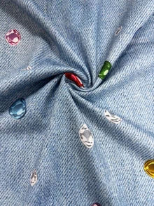 EMERY ROSE Plus Size Summer Casual Rhinestone Print Loose V-Neck T-Shirt - Multicolor - View 7