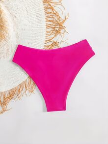 Swim Basics Women's Solid Color V-Neck Swimwear Bottom, Sexy And Minimalist Design For Daily Casual Wear For Summer Beach Vacation - Hot Pink - View 3