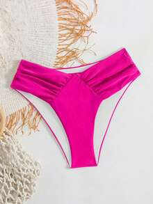 Swim Basics Women's Solid Color V-Neck Swimwear Bottom, Sexy And Minimalist Design For Daily Casual Wear For Summer Beach Vacation - Hot Pink - View 6