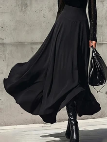 RosyDaze 秋冬黑色經典修身百搭通勤商務 A 字魚尾裙 女款裙子 - 黑色 - 查看 4