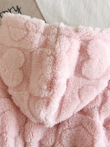 SHEIN Baby Girls Casual Cute Fun Warm Thick Fleece Hooded Dress, Suitable For Autumn/Winter Outings - Pink - View 5