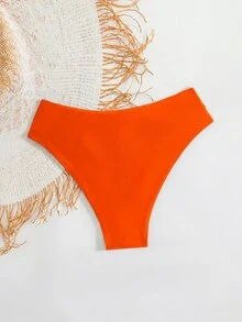Swim Basics 女士性感V领纯色比基尼泳裤 - 橘色 - 查看 4
