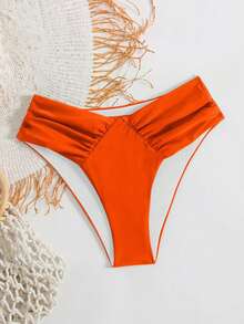 Swim Basics 女士性感V领纯色比基尼泳裤 - 橘色 - 查看 5
