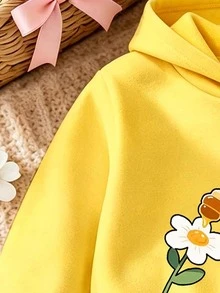 1 Set Baby Girls Fall Outfits Cartoon Bee & Flower Print Hoodie With Yellow Striped Leggings, Fall Clothes - Multicolor - View 5