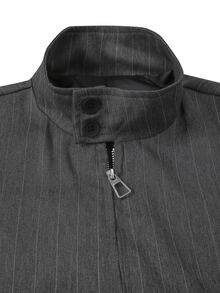 HUEFORM Men's Old Money Gray Herringbone Pattern Stand Collar Zip-Up Short Jacket, Vintage Loose Drop Shoulder Commuter Casual Baseball Jacket - Grey - View 4