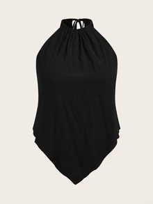 Travachic Plus Size Black Spaghetti Strap Tank Top & Camisole, Suitable For Summer Vacation & Music Festivals - Black - View 9