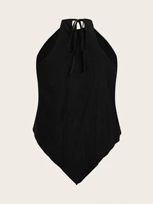 Travachic Plus Size Black Spaghetti Strap Tank Top & Camisole, Suitable For Summer Vacation & Music Festivals - Black - View 10