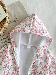 SHEIN 田園復古風女嬰連帽夾克，碎花圖案，拉鍊開合，保暖內裡，休閒時尚冬季外套 - 彩色 - 查看 8