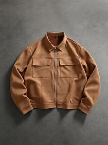 SLATEMANN Men's Brown Long-Sleeved Button-Up Zip-Up Jacket For Autumn And Winter. Suitable For Wearing During Christmas, Halloween, New Year And Other Festivals - Brown - View 3
