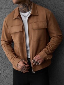 SLATEMANN Men's Brown Long-Sleeved Button-Up Zip-Up Jacket For Autumn And Winter. Suitable For Wearing During Christmas, Halloween, New Year And Other Festivals - Brown - View 5