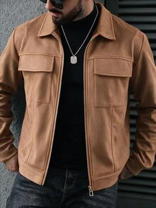 SLATEMANN Men's Brown Long-Sleeved Button-Up Zip-Up Jacket For Autumn And Winter. Suitable For Wearing During Christmas, Halloween, New Year And Other Festivals - Brown - View 1