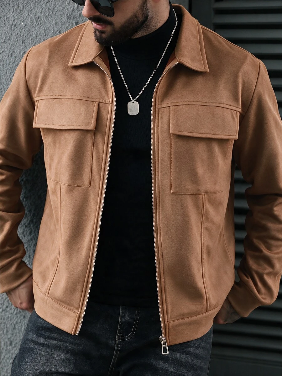 SLATEMANN Men's Brown Long-Sleeved Button-Up Zip-Up Jacket For Autumn And Winter. Suitable For Wearing During Christmas, Halloween, New Year And Other Festivals - Brown - View 1