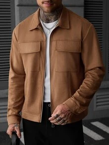SLATEMANN Men's Brown Long-Sleeved Button-Up Zip-Up Jacket For Autumn And Winter. Suitable For Wearing During Christmas, Halloween, New Year And Other Festivals - Brown - View 6