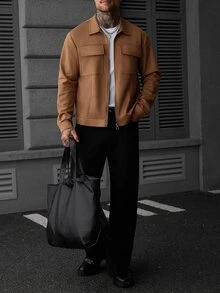 SLATEMANN Men's Brown Long-Sleeved Button-Up Zip-Up Jacket For Autumn And Winter. Suitable For Wearing During Christmas, Halloween, New Year And Other Festivals - Brown - View 8