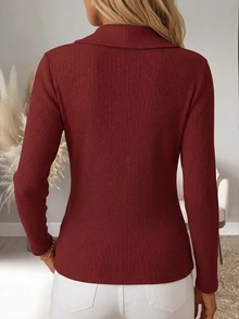 Holdful Holdful Women's Knitted Elegant Autumn T-Shirt - Red - View 2