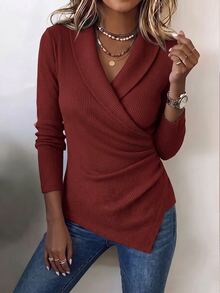 Holdful Holdful Women's Knitted Elegant Autumn T-Shirt - Red - View 7