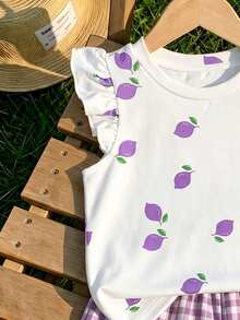 Baby Girl Casual Fashion Cute Flutter Sleeve Round Neck Top Suitable For Spring And Summer - Multicolor - View 4