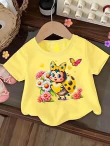 Baby Girl Casual Fashionable Floral & Letter Graphic Print Short Sleeve T-Shirts, "Mommy And Me" Matching - Yellow - View 5