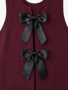 GlowEve CURVE New Solid Color Straight Cut Round Neck Bow Backless Cropped Knit Vest Top - Burgundy - View 5