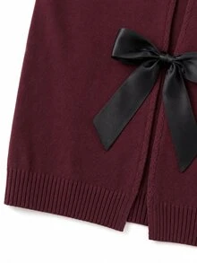 GlowEve CURVE New Solid Color Straight Cut Round Neck Bow Backless Cropped Knit Vest Top - Burgundy - View 4