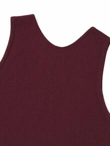 GlowEve CURVE New Solid Color Straight Cut Round Neck Bow Backless Cropped Knit Vest Top - Burgundy - View 7