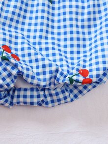 SHEIN Baby Girl Sweet Cherry And Lemon Print Camisole Top, Cherry And Lemon Plaid Sweet Floral Shorts, Fresh Summer Vacation Style, Suitable For Beach, Outings And Other Summer Holiday Wear - Multicolor - View 6