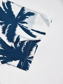 Genlund 2pcs/Set Men's Palm Tree Print Short Sleeve Shirt And Solid Color Slant Pocket Shorts Holiday - Multicolor - View 4