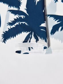 Genlund 2pcs/Set Men's Palm Tree Print Short Sleeve Shirt And Solid Color Slant Pocket Shorts Holiday - Multicolor - View 5