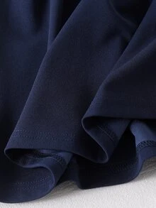 SHEIN Elladie kids 少女花卉洋裝，秋季新款，聖誕、校園海軍藍立領長袖泡泡袖珍珠3D水鑽羊腿袖 - 藏蓝色 - 查看 9