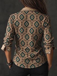 Glimmora Women's Brown Long-Sleeve Western-Style Casual Vintage Shirt (Suitable For Autumn And Winter). - Multicolor - View 2