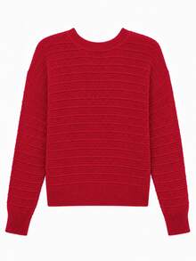 SHEIN LUNE Sweater Pullover Lengan Panjang Kasual dengan Desain Pita di Bagian Belakang untuk Musim Dingin - Merah - View 6