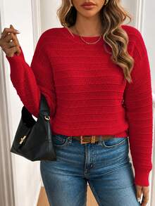 SHEIN LUNE Sweater Pullover Lengan Panjang Kasual dengan Desain Pita di Bagian Belakang untuk Musim Dingin - Merah - View 2
