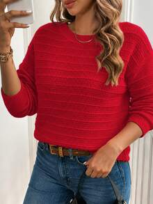 SHEIN LUNE Sweater Pullover Lengan Panjang Kasual dengan Desain Pita di Bagian Belakang untuk Musim Dingin - Merah - View 5