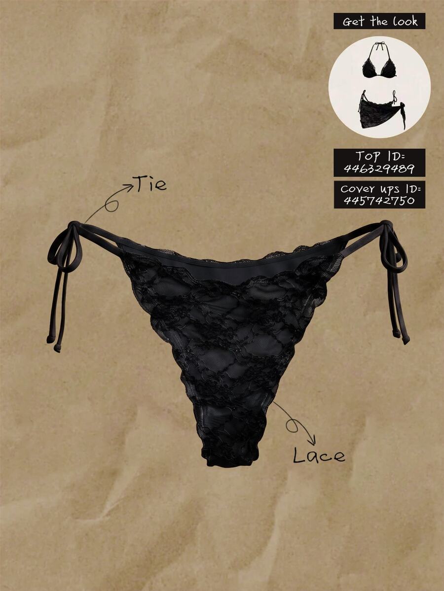 Elavelle Women's Jacquard Fabric Side Tie Bikini Bottom, Spring/Summer - Black - View 1