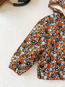 SHEIN 女嬰休閒可愛花卉圖案抓絨連帽外套 - 彩色 - 查看 4