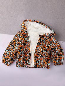 SHEIN 女嬰休閒可愛花卉圖案抓絨連帽外套 - 彩色 - 查看 8