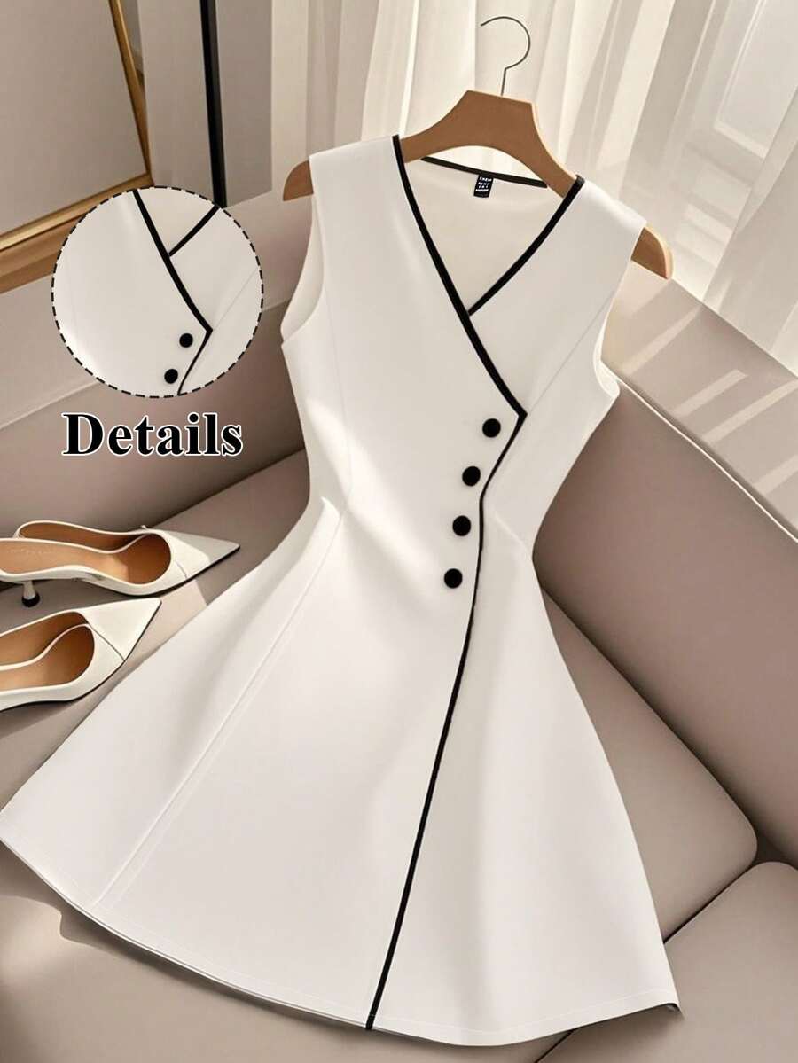 Selianne V-Neck Sleeveless Ruched Waist A-Line Elegant Summer Dress