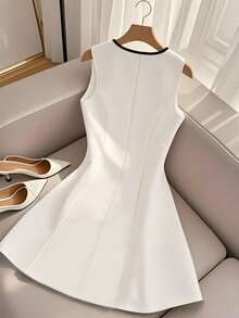 Selianne V-Neck Sleeveless Ruched Waist A-Line Elegant Summer Dress - White - View 3