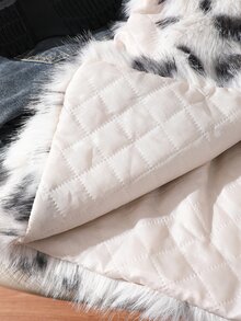 SHEIN 青少年女孩黑白豹紋人造狐狸毛背心外套 抓絨 秋季萬聖節休閒 牛仔女郎風 可愛優雅舒適 派對校園學生款 - 米色 - 查看 3