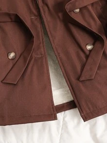 SHEIN 少女長袖抓絨甜酷秋冬加厚保暖內裡3D時尚優雅精緻極簡毛領絨毛長大衣 - 咖啡棕 - 查看 6