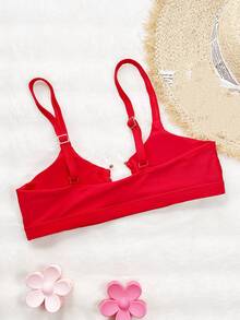 SHEIN Swim 性感纯色镂空金属装饰泳衣上衣，适合海滩度假 - 紅色 - 查看 2