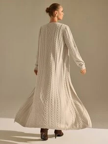 CLARA VERO Cable Knit Cami Maxi Dress Cardigan Set, Slim Fit, Art Gatherings, Strappy Dress, Long Cardigan - Beige - View 2