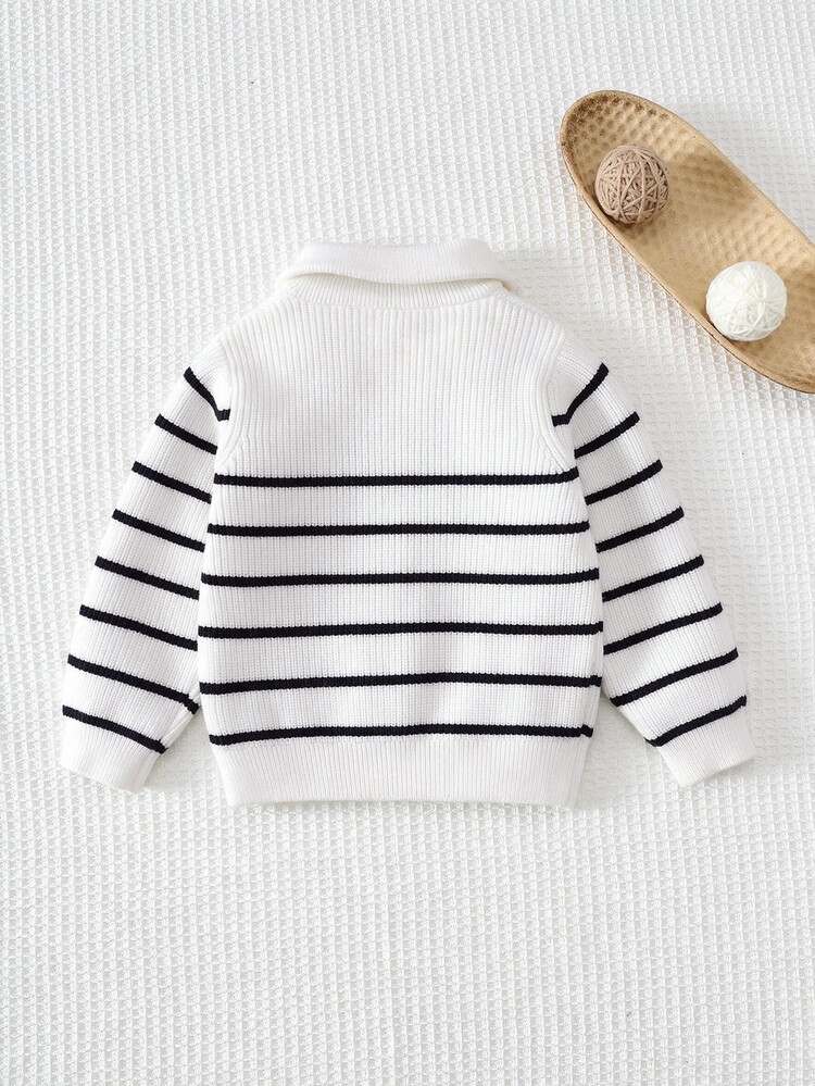 Cozy Pixies Baby Boy Striped Pattern Vintage Casual Cute High Neck Half-Zip Pullover Long Sleeve Autumn Winter Sweater - Multicolor - View 2
