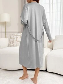 Slowluna 孕婦蕾絲拼接哺乳洋裝附長袖開襟衫 2件套 - 灰色 - 查看 10