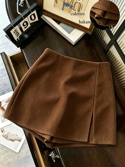 SHEIN Franclia Falda-pantalón elegante de otoño para mujer, minifalda casual, cita, fiesta, discoteca, ir al trabajo, minifalda estilo Y2K, ir al trabajo multifuncional con tela suave texturizada, casual simple para mujer, falda/pantalones cortos/pantalones cortos, moda de uso diario