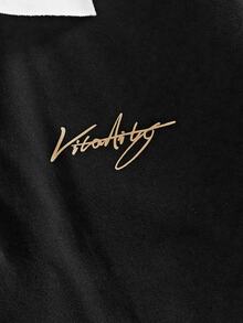 EASEVO Men's Plus Size Letter Print Button Half Placket Long Sleeve Polo Shirt, Big And Tall Men Pullover Top - Black - View 4