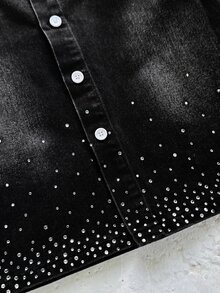 Boys' Shiny Rhinestone Black Denim Loose Long Sleeve Jacket & Pants 2-Piece Set - Black - View 4