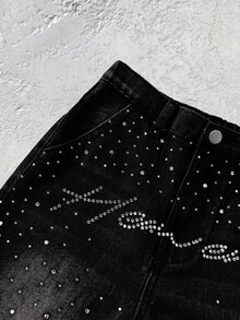 Boys' Shiny Rhinestone Black Denim Loose Long Sleeve Jacket & Pants 2-Piece Set - Black - View 3